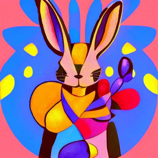 Image similar to a cute colorful rabbit in the style of cubism and impressionism, artstation