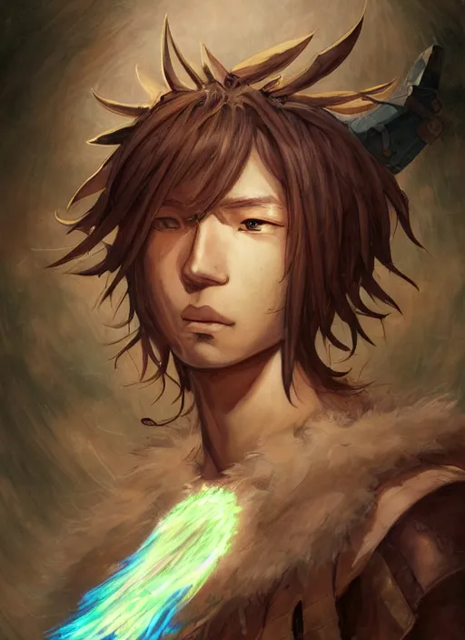 Image similar to prompt : ragnarok online portrait soft light painted by james jean and katsuhiro otomo and erik jones, epic fantasy, a young long haired peasant boy with dark skin, brown skin, a dark complexation in plain fantasy clothing with intelligent eyes, intricate oil painting, high detail illustration, sharp high detail, manga and anime 1 9 9 9