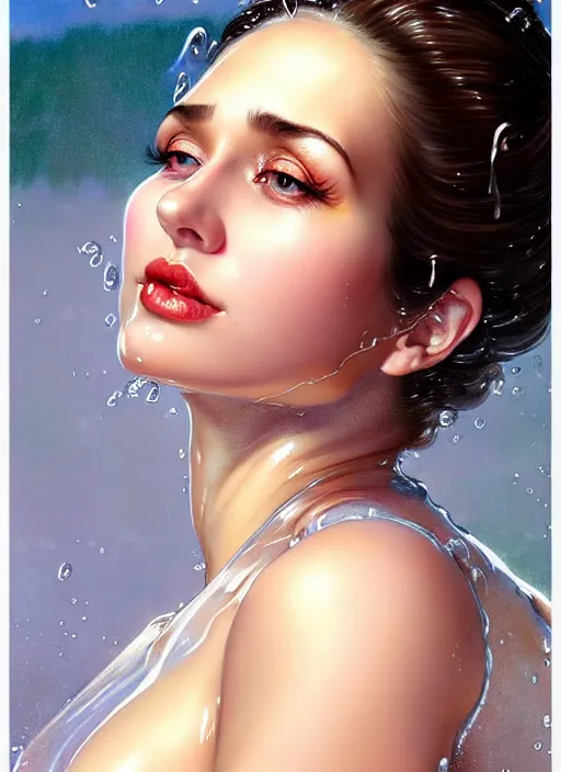 Prompt: glamorous and sexy wet nurse in transparent blouse, beautiful, pearlescent skin, natural beauty, seductive eyes and face, elegant girl, natural beauty, very detailed face, seductive lady, full body portrait, natural lights, photorealism, summer vibrancy, cinematic, a portrait by artgerm, rossdraws, Norman Rockwell, magali villeneuve, Gil Elvgren, Alberto Vargas, Earl Moran, Enoch Bolles