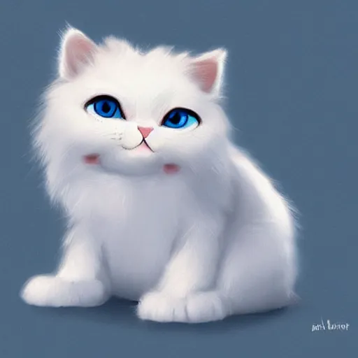 Prompt: cute kitty as a cloud, fluffy, white fur, blue eyes, pixar, concept art, digital art, painting