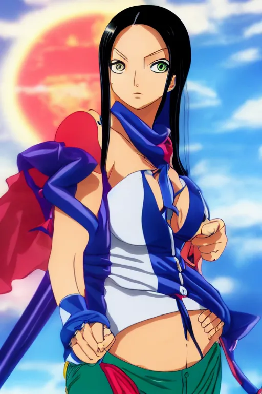 Prompt: Nico Robin from One Piece. Screenshot. Art by Awn Arts. Colorful. 4K.
