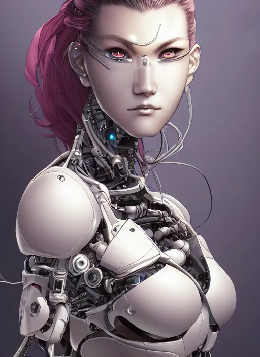 Image similar to portrait of a beautiful cyborg woman by Yukito Kishiro, biomechanical, hyper detailled, trending on artstation