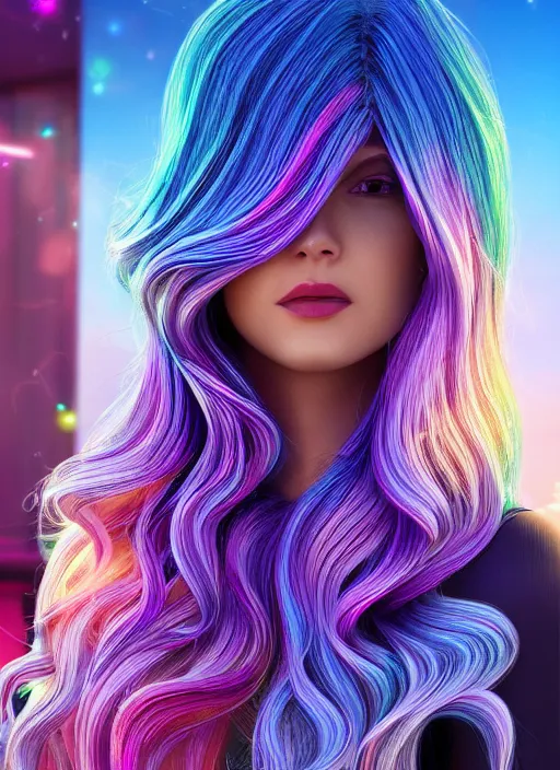 Image similar to iridescent hair salon at sunrise Details to include : * bus * cars * popcorn machine digital art, full shot RPG, official media, beautiful, detailed, high quality, wallpaper 4K, epic, trending on artstation and behance, dynamic lightning ,