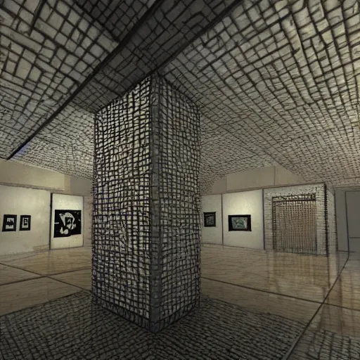 Image similar to virtual art museum in a 9 0 s video game, net art, ps 2 graphics, 3 d computer rendering, liminal space!!!, hd, intricate, detailed