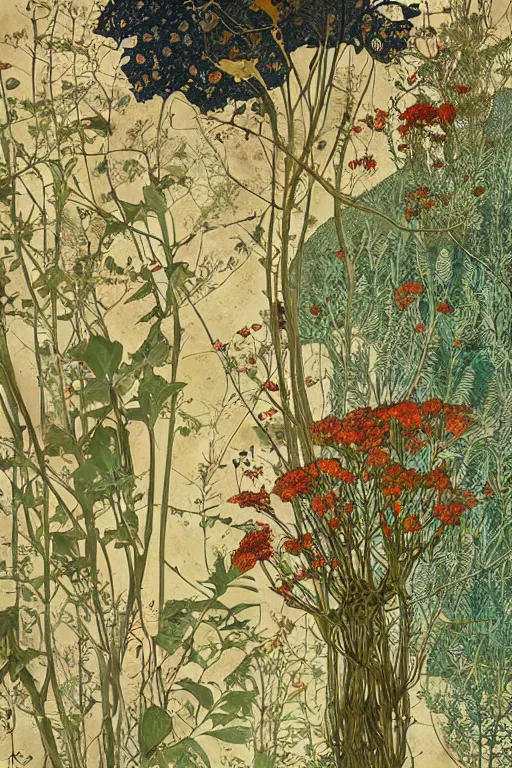 Image similar to herbarium page, highly detailed, fantasy, by denis sarazhin, victo ngai