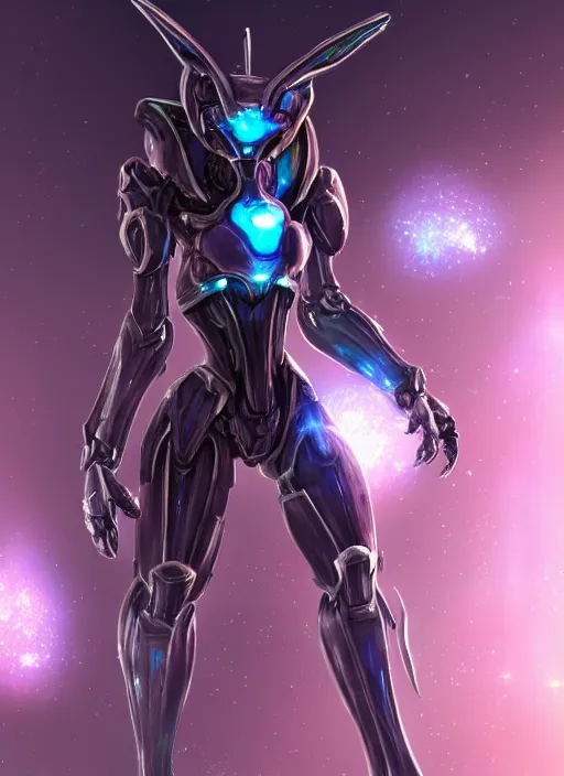 Image similar to detailed cinematic shot, cosmic sized perfectly proportioned stunning beautiful hot female warframe, detailed robot mecha female dragon head, metal ears led eyes, silver armor, fuschia leds, floating in empty space, nebula sized, holding a planet, epic proportions, epic size, epic scale, furry art, dragon art, giantess art, warframe fanart, furaffinity, deviantart