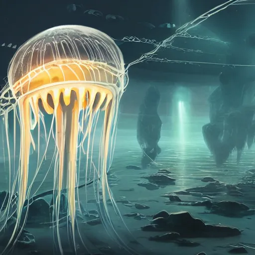 Image similar to a robotic jellyfish science fiction concept art by James Clyne