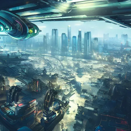 Prompt: a monkey piloting a glass spaceship emerging from the clouds behind the cyberpunk city top view | highly detailed | very intricate | cinematic lighting | by asher brown durand and eddie mendoza | featured on artstation