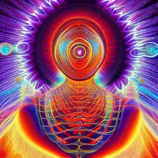 Image similar to humankind transcendence into collaborative intelligence, group intelligence, ai, by alex grey, album cover, award winning, beautiful, colorful, volumetric lighting, trending on artstation