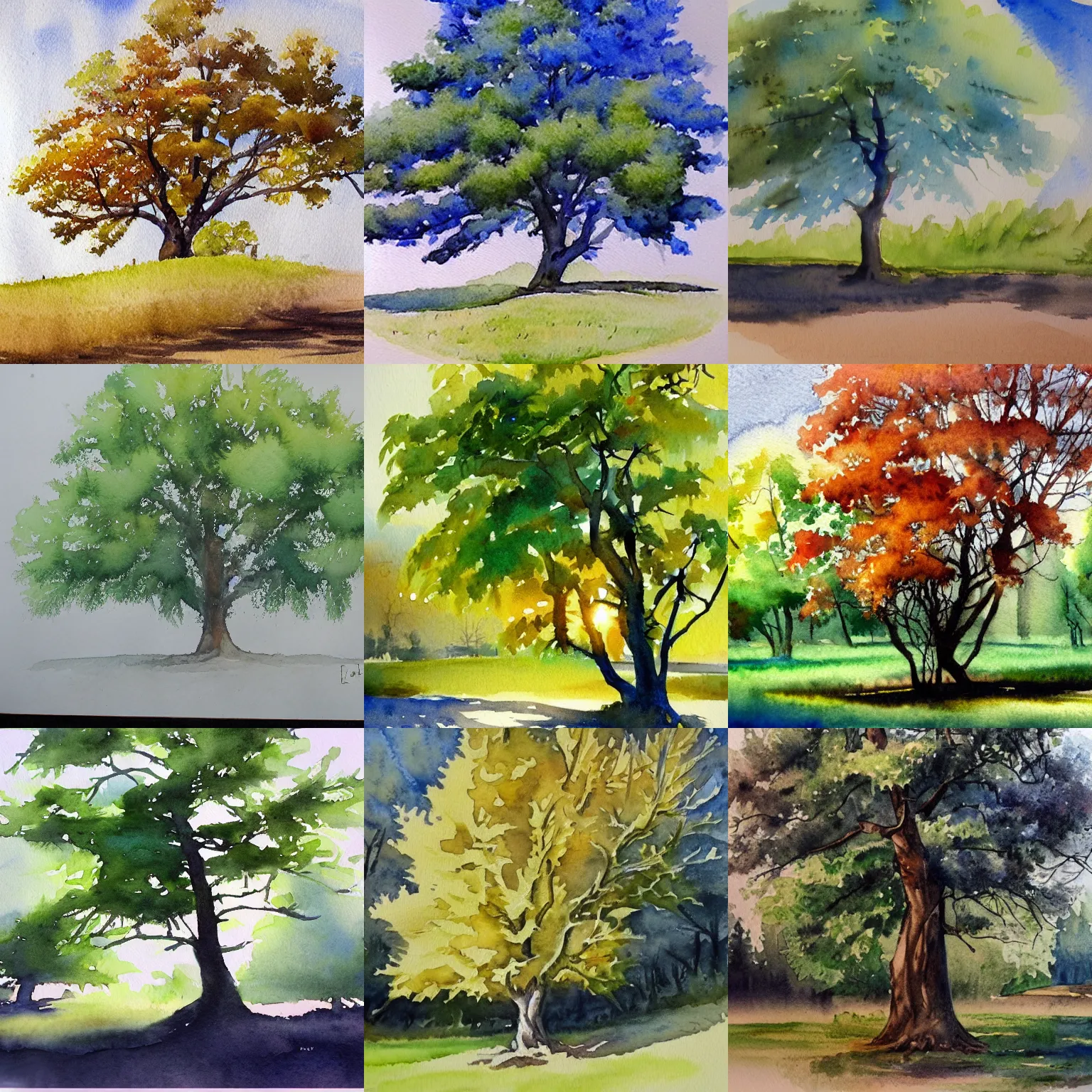 Prompt: a realist watercolor painting of a beautiful tree, in the style of joseph zbukvic