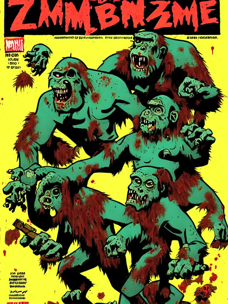 Prompt: zombie ape comic cover art by mike mignola,