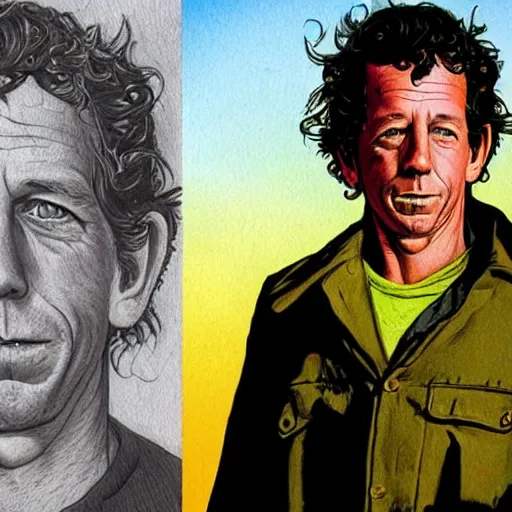 Prompt: ben mendelsohn, drawing by richard corben