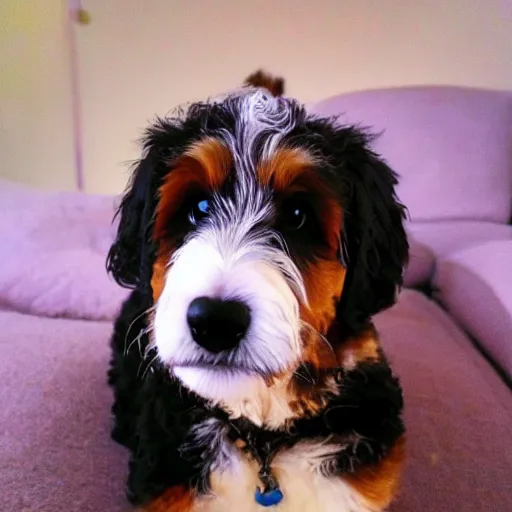 Image similar to bernedoodle with Disney eyes