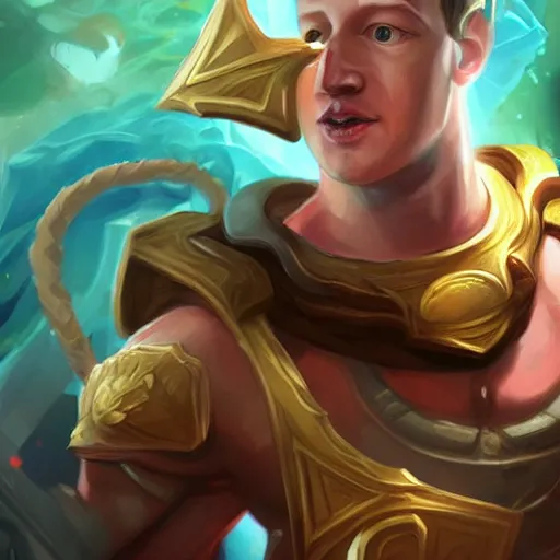 Image similar to mark zuckerberg as a league of legends character, portrait, digital art, art by jessica oyhenart and bo chen