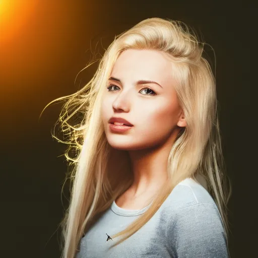 Image similar to a beautiful photo of a very beautiful blonde woman with her head slightly tilted backwards, a sunshine ray across her face, hyper detailed, realistic, 3 5 mm, 4 k