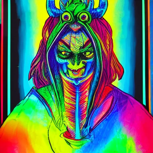 Prompt: a psychedelic rainbow demon