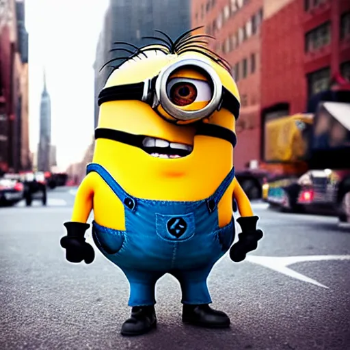 Image similar to 4 k instagram photo of a huge minion walking in new york city