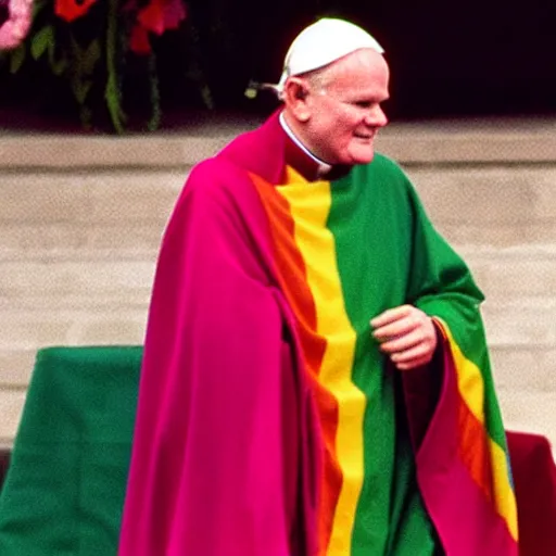 Image similar to John Paul II wearing an lgbt colored robe