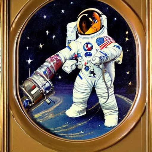 Image similar to corgi astronaut in space, beautiful painting by norman rockwell