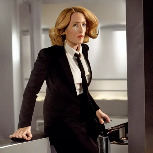 Prompt: Gillian Anderson as an agent in Men in Black