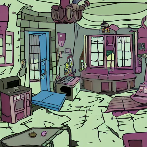 Image similar to creepy apartment, day of the tentacle, resident evil