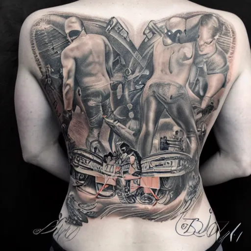 Image similar to a picture of my new back tattoo of chris evans'face by tom of finland