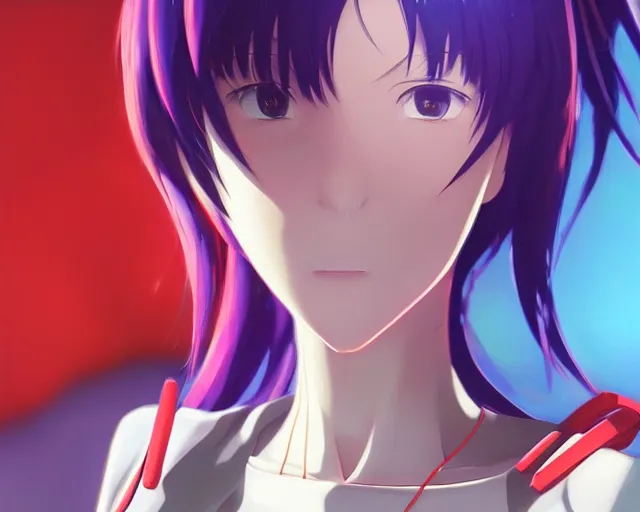 Image similar to photorealistic evangelion render, detailed face, colorful, atmosphere cinematic, by wlop, by ilyu kuvshinov, soft shadows, concept art, super detailed, octane render, 8 k, unreal engine 5, super realistic, ufotable studio art style, trending in pixiv, japanese light novel cover