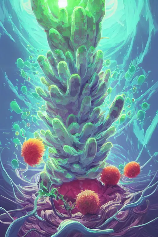 Image similar to roots cactus sushi cristal smurf ghost creature animal sushi cristal very big eye roots cactus elemental flush of force nature micro world fluo fishscale, behance hd by jesper ejsing, by rhads, makoto shinkai and lois van baarle, ilya kuvshinov, rossdraws radiating a glowing aura global illumination ray tracing hdr