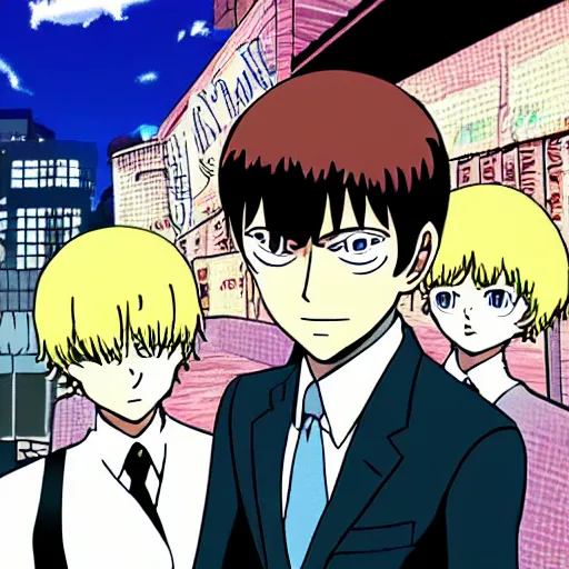 Image similar to reigen from mob psycho 1 0 0 commiting tax fraud