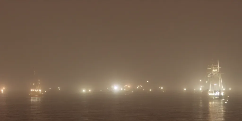 Image similar to bismarck sailing through thick fog at night