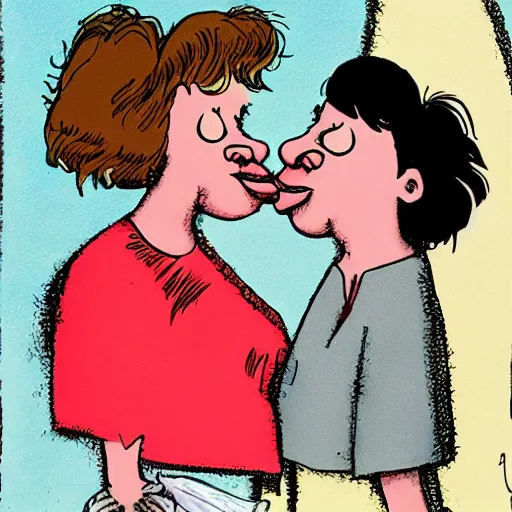 Image similar to bill plympton art of two women kissing