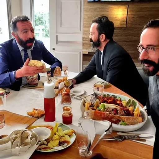 Image similar to santiago abascal eating with pablo echenique