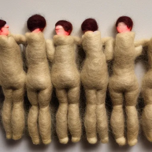 Image similar to photo of a needle - felted human centipede