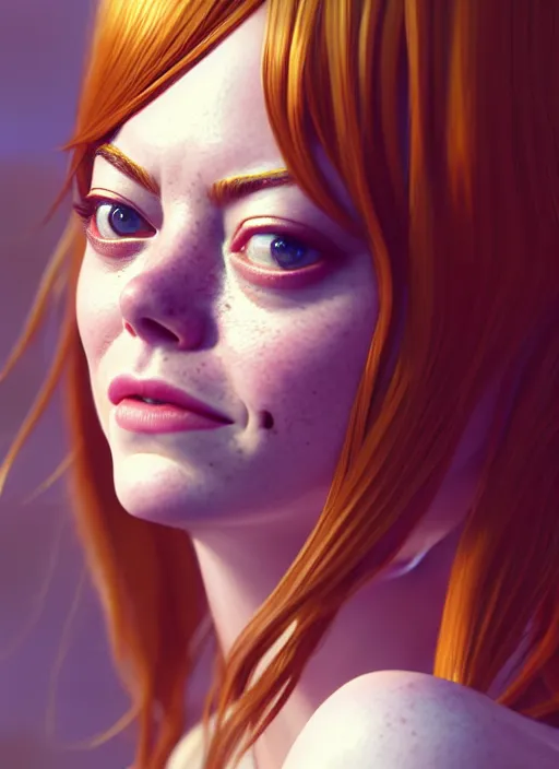 Image similar to emma stone, hyper detailed, digital art, trending in artstation, cinematic lighting, studio quality, smooth render, unreal engine 5 rendered, octane rendered, art style by klimt and nixeu and ian sprigger and wlop and krenz cushart.