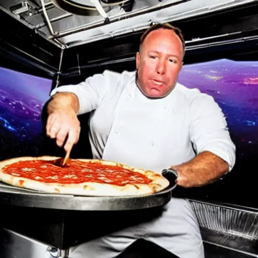 Image similar to Alex Jones Making Pizza In Space