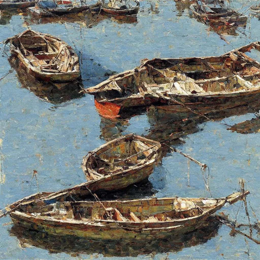 Prompt: boat, painting by denis sarazhin