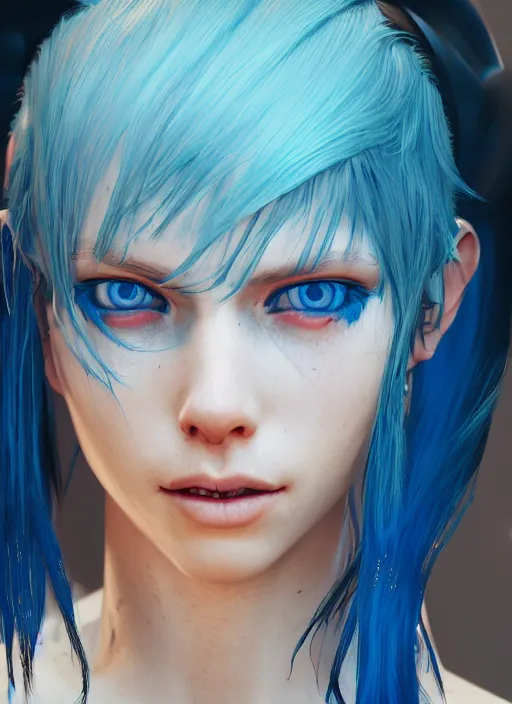 Prompt: beautiful young cyberpunk girl with blue hair, blue eyes, au naturel, hyper detailed, digital art, trending in artstation, cinematic lighting, studio quality, smooth render, fluorescent skin, unreal engine 5 rendered, octane rendered, art style by klimt and nixeu and ian sprigger and wlop and krenz cushart