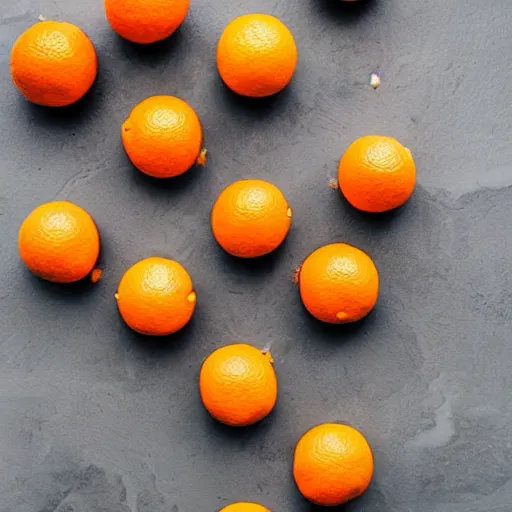 Prompt: oranges with little futuristic cities on them