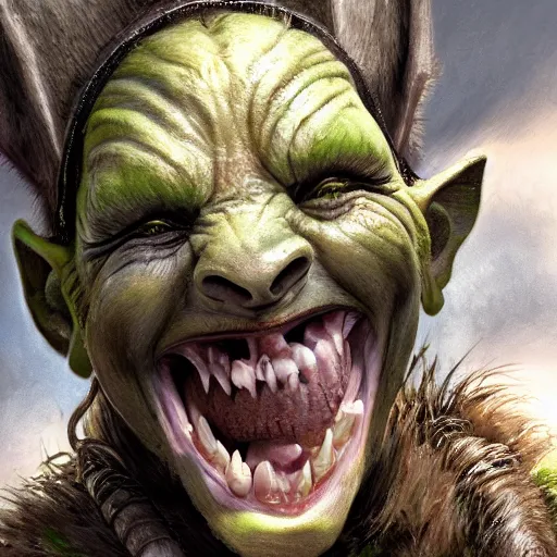 Image similar to a detailed portrait of a cute child orc boy smiling, fantasy art illustration, incredibly highly detailed and realistic, 8 k, sharp focus