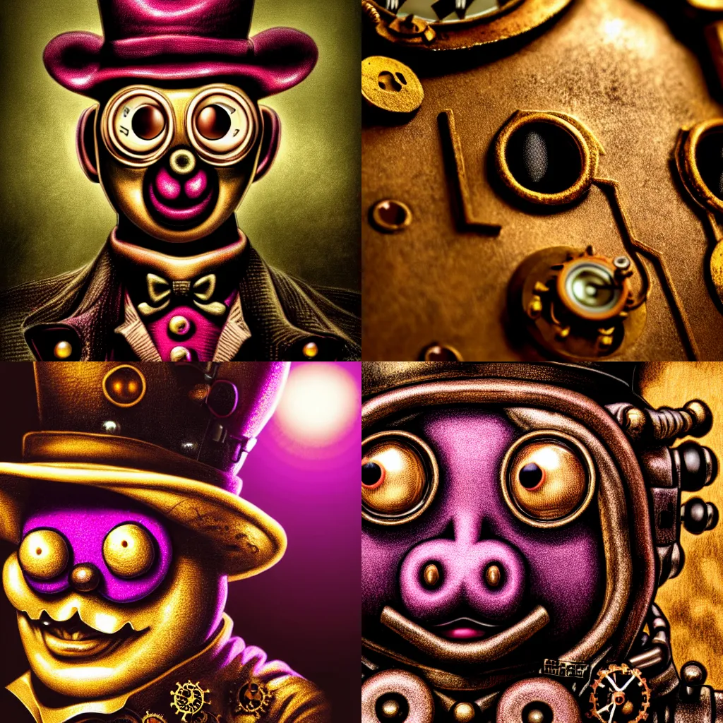 Prompt: steampunk mr blobby, character portrait, close up, highly detailed, intricate detail, sharp focus, vintage sci - fi art, radiant light