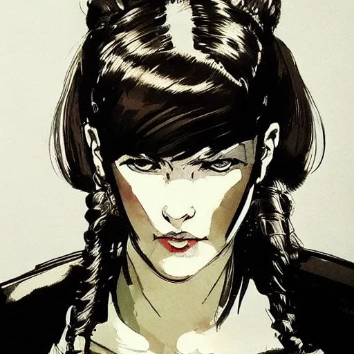 Image similar to regal - looking woman with pigtails, yoji shinkawa