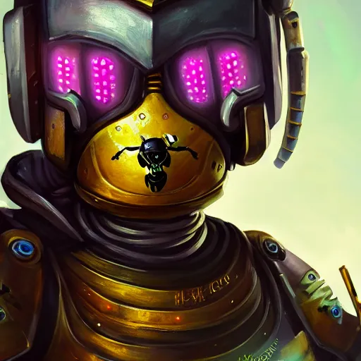 Prompt: closeup painting of cute bee warrior with themed magic armor, cyberpunk, portrait, hyperdetailed, artstation, cgsociety, 8 k, by tangerine dream