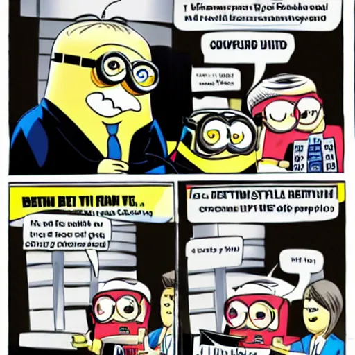 Image similar to Ben Shapiro getting destroyed in debate by a minion, comic book format h- 512 w- 512