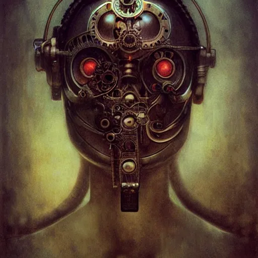 Image similar to steampunk portrait of cyborg queen victoria by beksinski