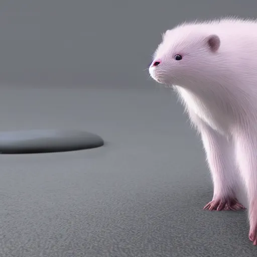 Image similar to white mink with pink bacterial necklace , unreal engine, starring at camera, matte background, high symmetry, 8k