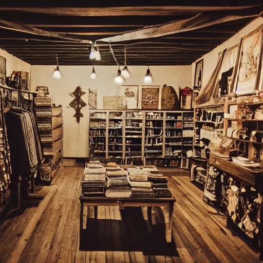 Image similar to a photo of a store in an attic, selling potions