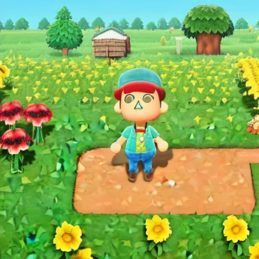 Image similar to a farm full of crops in animal crossing