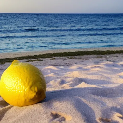 Prompt: lemon relaxing on the beach