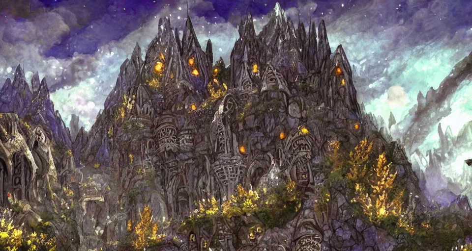 Image similar to Masterfully painted mspaint art piece of underground middle-earth's 'Mines of Moria' painted by Makoto Shinkai and Studio Ghibli. Closeup zoomed view of the architecture within the caverns. View from underground within ancient dwarven mining equipment and architecture. Amazing beautiful incredible wow awe-inspiring fantastic masterpiece gorgeous fascinating glorious great.