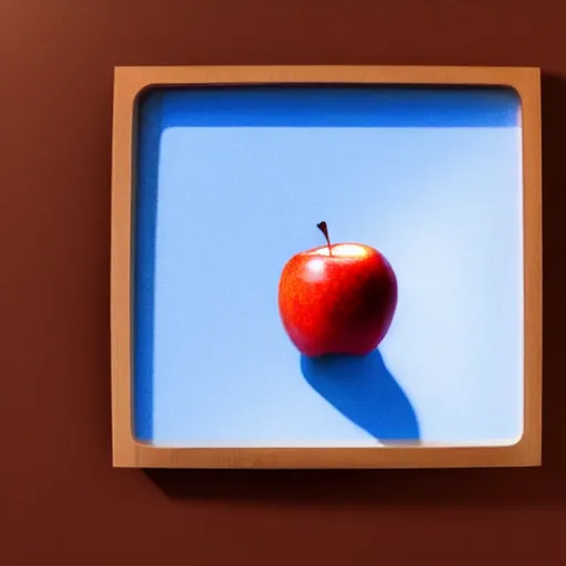 Prompt: a red apple on a blue table, droste effect